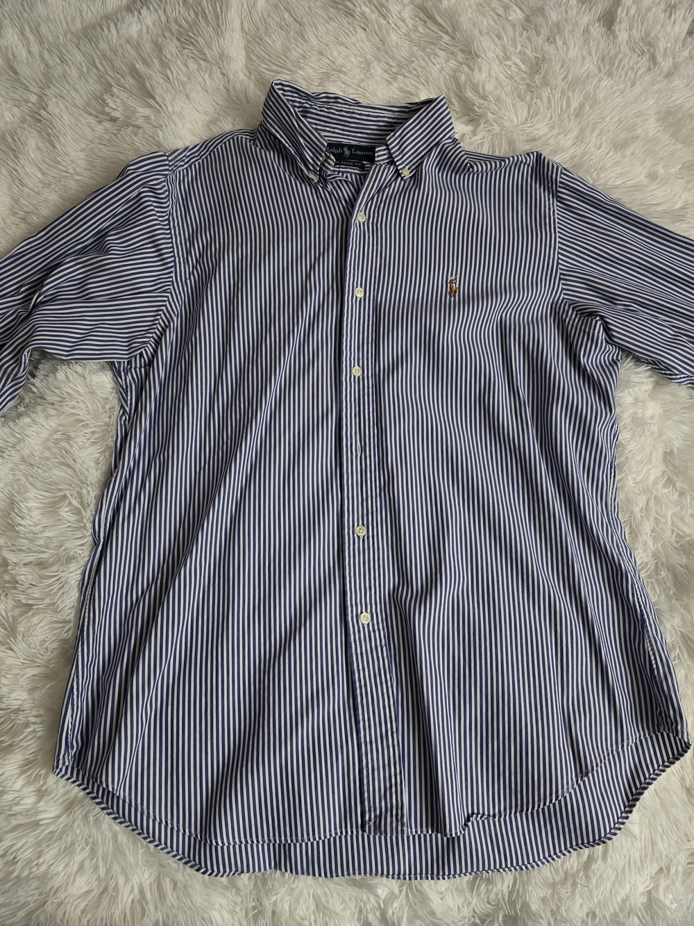 Ralph Lauren Navy and White Striped Button-Down Shirt